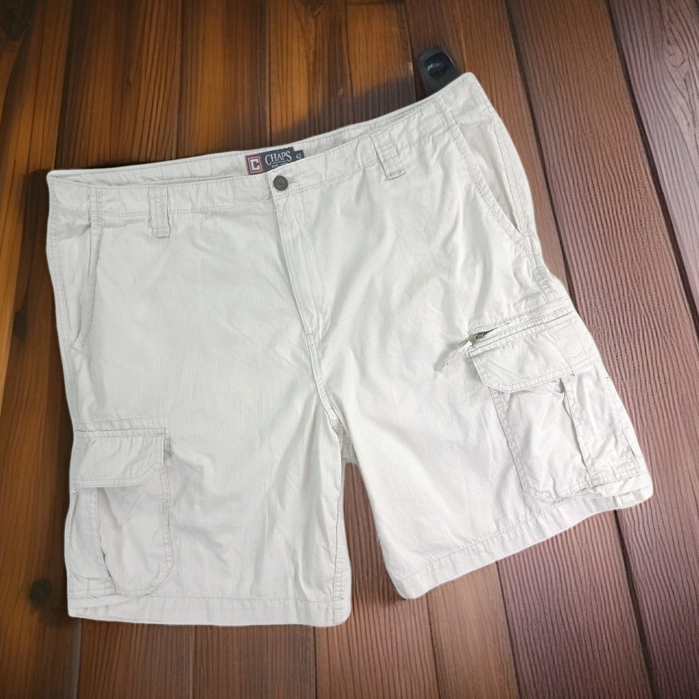 Chaps Ripstop Cargo Shorts Men's 42x10 Beige Lightweight 100% Cotton‎  Outdoor